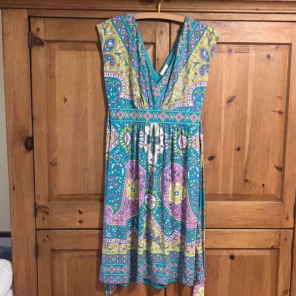 ECI Paisley Midi Dress in Teal, Purple, and Yellow